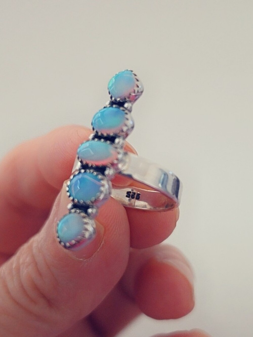Aurora Opal 925 Sterling Silver Gemstone Ring - Picture 4 of 4